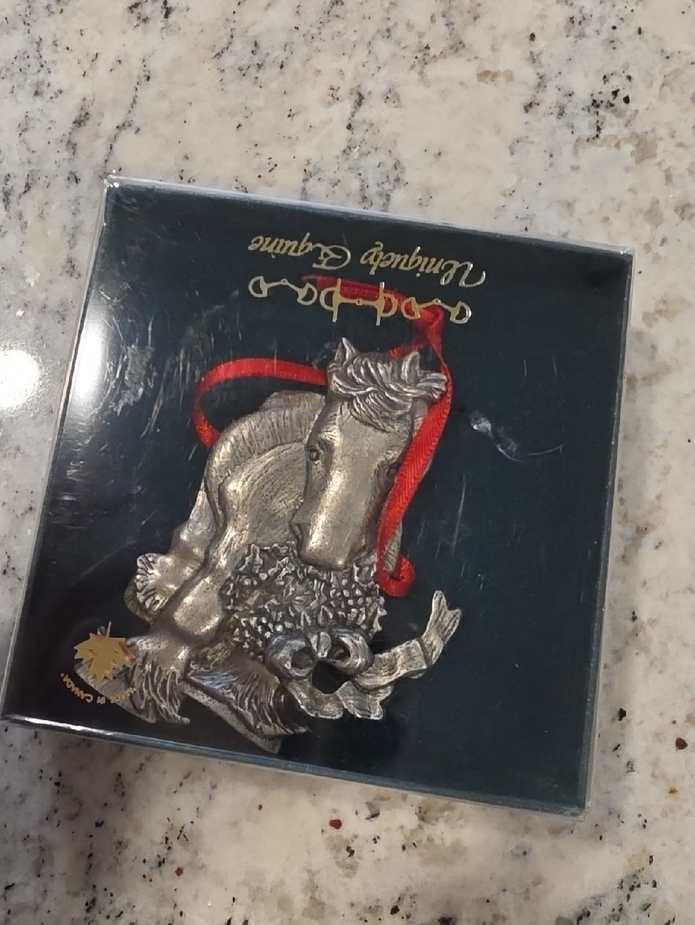 Silver Horse Ornament with Red Ribbon